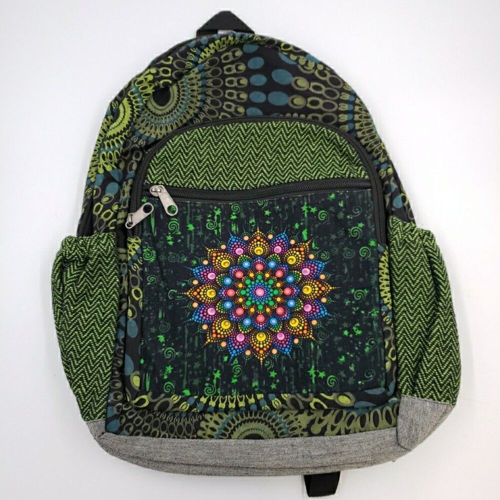 Peacock Mandala Laptop Backpack Travel Bag Lightweight Himalayan Cotton Colorful - Picture 7 of 16